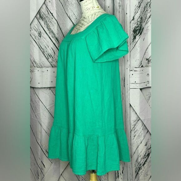 RAILS Everdeen Dress Organic Cotton Green Ruffled Sleeves Sz Medium - Picture 5 of 10